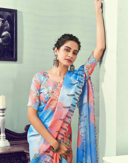 Sudathi Ready To Wear Light Blue Printed Woven Saree